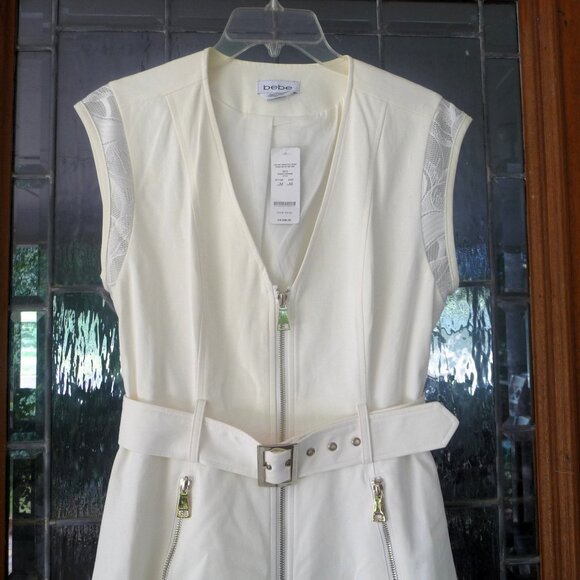 BEBE Lace Inset Trench Vest MEDIUM - Picture 4 of 12